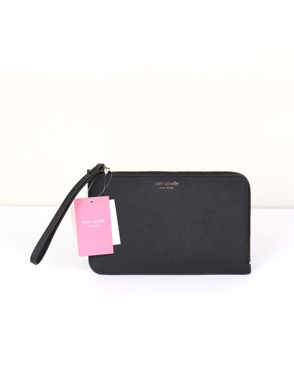 Kate Spade Cameron Medium L-Zip Wristlet Black Saffiano Leather WLRU5435